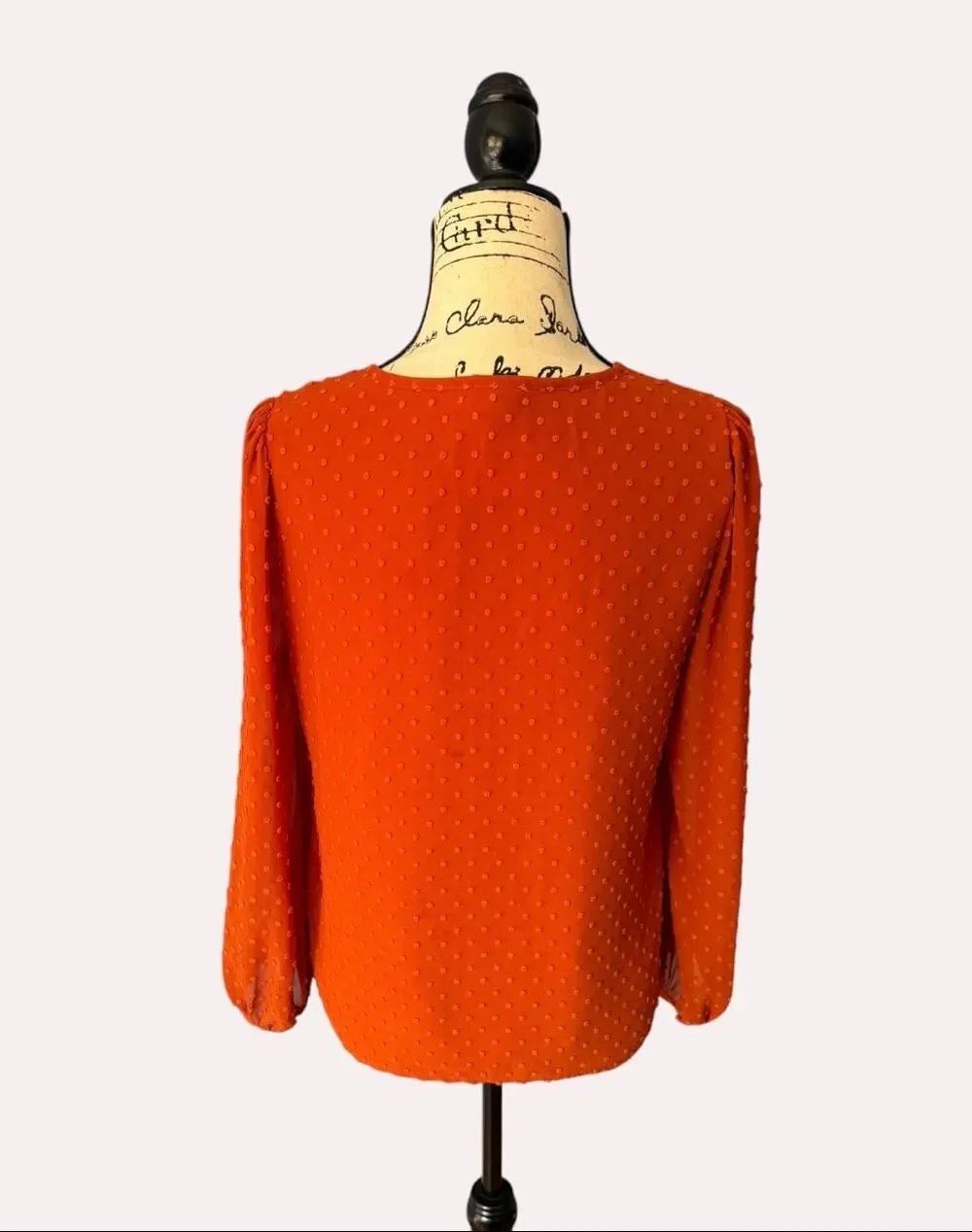 J.Crew Women's V-Neck Clip Dot Blouse Rust Orange Long Sleeve Top Size XS BU008 - Picture 9 of 9